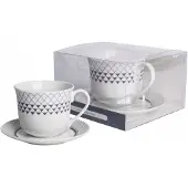 Livello Geometrische Mok met Schotel 400ml - Stijlvol Porselein