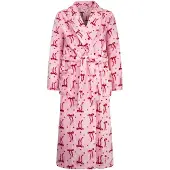 Gaubert Dames Lange Fleece Badjas Met Sjaalkraag – Roze Met Strikjes