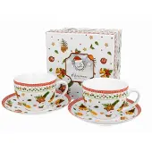 Duo Porseleinen Mokkenset 280ml met Schotels - Zoete Kerst