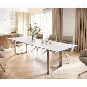DELIFE Eettafel Edge keramiek Laminam Statuarietto wit 300x100 roestvrij staal smal