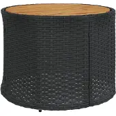 vidaXL Tuinbank met tafel en kussens rond poly rattan zwart