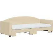 vidaXL Slaapbank met onderschuifbed en matrassen 80x200 cm stof crème