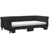 vidaXL Slaapbank onderschuifbed en matrassen 100x200 cm fluweel zwart
