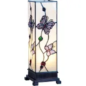 Clayre & Eef Tiffany tafellamp, 12x12x35 cm, wit, roze glas, vlinderdesign