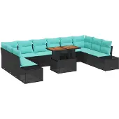 vidaXL Tuinbank Set 11 st Zwart Poly rattan