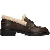 Manfield - Dames - Bruine leren teddy loafers - Maat 40
