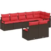 vidaXL Tuinset met 8 zitplaatsen, bruin en rood, van polyrotan