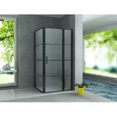 Aloni douchecabine met schuifdeur, vast element en zijwand, zwart mat, 80x120x200 cm