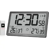 KIENZLE Jumbo NEO LCD wandklok, grijs, met extra groot display en buitensensor