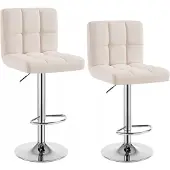 Woltu Set van 2 Barstoelen Stof Crème met Voetensteun - Verstelbaar