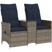 vidaXL Tuinset, tuinbank met verstelbare rugleuning, 2-zits, met tafel, grijs, polyrotan