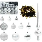 vidaXL Kerstbal Set met 150 LED 61 pcs Zilver Kunststof
