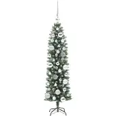 vidaXL - Kunstmatige - slanke - kerstboom - Groen - en - Wit - 120 - cm