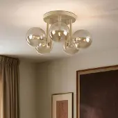 LumenXL Plafondlamp Amora met 5 cognac glazen bollen - beige