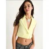 Bianco Fitted Crop Vest met Stola Kraag