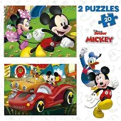 Educa Borras , 2x20-delig houten puzzel van Mickey Mouse's Fun House, goudkleurig. Golden, één maat