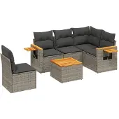 vidaXL 6-delige tuinmeubelset met kussens, grijs, polyrotan