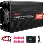Vevor 1500W omvormer, 12V DC naar 230V AC, zuivere sinusomvormer, met afstandsbediening, USB- en Type-C aansluitingen, 2 AC stopcontacten, snelladen voor campers, vrachtwagens en outdoor kamperen