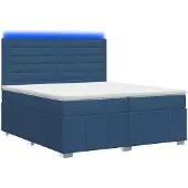 vidaXL LED boxspringbed met matras, blauw, 200 x 200 cm, gestoffeerd