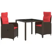 vidaXL Buiten Eettafel Set 3 st poly rattan