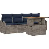 vidaXL Tuinset, 5-delig, grijs en marineblauw