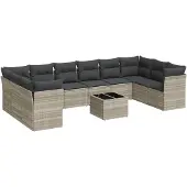 vidaXL 11-delige Loungeset met kussens poly rattan lichtgrijs