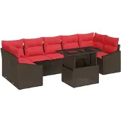 vidaXL Tuinbank Set 8 st Bruin en Rood poly rattan