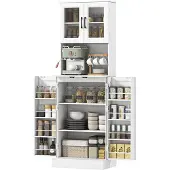 HOMCOM Keukenkast, buffetkast met 4 deuren, werkblad, en deuren met planken, wit