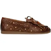 Manfield Cognac leren loafers met gouden studs | Maat 38