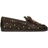 Manfield Donkerbruine leren loafers met gouden studs | Maat 39