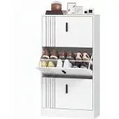 HOMCOM Flip-down Shoe Cabinet-MDF-63 x 24 x 117 cm-Weiß