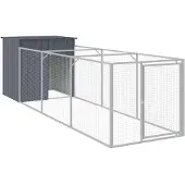 vidaXL Hondenhuis met uitloop, antracietkleurig, 110x813x110 cm, verzinkt staal