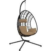 vidaXL Hangstoel, eivormig design, met standaard, taupe, riet en staal
