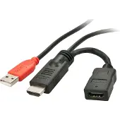 Lindy 41080 HDMI-kabel HDMI Stroomkabel HDMI-A-stekker, USB-A stekker, HDMI-A-bus 0.15 m Zwart Met USB