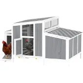 PawHut Kippenhuis, houten kippenstal met afsluitbare deur, broedbox, grijs