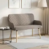 vidaXL 2-zitsbank met massief houten poten 2-zits Taupe Linnen stof