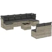 vidaXL 10-delige Loungeset met kussens poly rattan lichtgrijs