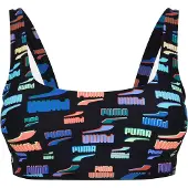 Puma Bikinitop voor dames met logo over het gehele oppervlak (Zwart)