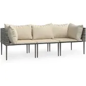 vidaXL 3-delige loungeset voor de tuin met kussens, grijs, polyrotan