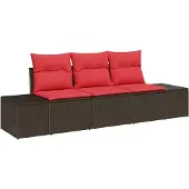 vidaXL Tuinset met 3 zitplaatsen, bruin en rood, van polyrotan