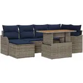 vidaXL Tuinset, 7-delig, grijs en marineblauw