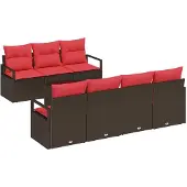vidaXL Tuinbank Set 8 st 7-Aantal zitplaatsen Beige en Rood