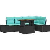 vidaXL Tuinset, 6 stuks, 5 zitplaatsen, zwart en teal