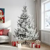 vidaXL Kunstmatige Hinged Kerstboom 210 cm PVC en Metalen Groen en Wit