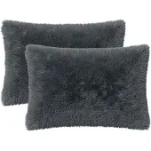 vidaXL Kussen 2 st HEERLEN Antraciet 50 x 80 cm PV Fleece