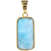 Cavill - Larimar Hanger - 925 Sterling Zilver Verguld - 5 ct Dominicaanse Larimar Baguette Cabochon - Elegante Tropische Zilveren Sieraden