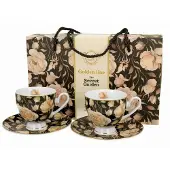 Duo Porseleinen Kopjes met Schotels, Engelse Rozen Zwart, 220ml