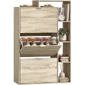 HOMCOM Flip-down Shoe Cabinet-MDF-80 x 25 x 123,8 cm-Naturholz