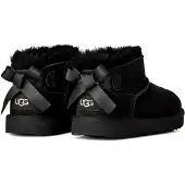 Ugg Kids Ultra Mini Bailey Bow laarsjes van leer in zwart (36), Plat, Klittenband, Casual, kinderkleding 1185920K