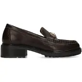Manfield Bruine leren loafers met gouden chain | Maat 38